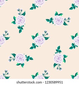 Floral pattern with one stroke painting imitation. Seamless folk pattern with flowers of roses. Vintage old style background. For textile, wallpaper, covers, surface, print, gift wrap, decoupage.