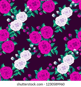 Floral pattern with one stroke painting imitation. Seamless folk pattern with flowers of roses. Vintage old style background. For textile, wallpaper, covers, surface, print, gift wrap, decoupage.