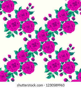 Floral pattern with one stroke painting imitation. Seamless folk pattern with flowers of roses. Vintage old style background. For textile, wallpaper, covers, surface, print, gift wrap, decoupage.