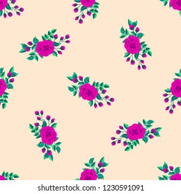 Floral pattern with one stroke painting imitation. Seamless folk pattern with flowers of roses. Vintage old style background. For textile, wallpaper, covers, surface, print, gift wrap, decoupage.