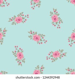 Floral pattern with one stroke painting imitation. Seamless folk pattern with roses. Vintage old style shabby chic background. For textile, wallpaper, covers, surface, print, gift wrap, decoupage.