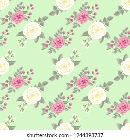 Floral pattern with one stroke painting imitation. Seamless folk pattern with roses. Vintage old style shabby chic background. For textile, wallpaper, covers, surface, print, gift wrap, decoupage.