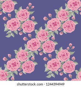 Floral pattern with one stroke painting imitation. Seamless folk pattern with roses. Vintage old style shabby chic background. For textile, wallpaper, covers, surface, print, gift wrap, decoupage.