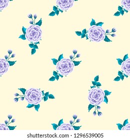 Floral pattern with one stroke painting imitation. Seamless folk pattern with flowers of roses. Vintage old style background. For textile, wallpaper, covers, surface, print, gift wrap, decoupage.