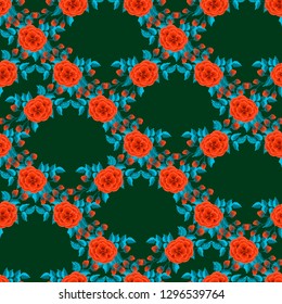 Floral pattern with one stroke painting imitation. Seamless folk pattern with flowers of roses. Vintage old style background. For textile, wallpaper, covers, surface, print, gift wrap, decoupage.