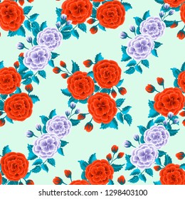 Floral pattern with one stroke painting imitation. Seamless folk pattern with flowers of roses. Vintage old style background. For textile, wallpaper, covers, surface, print, gift wrap, decoupage.