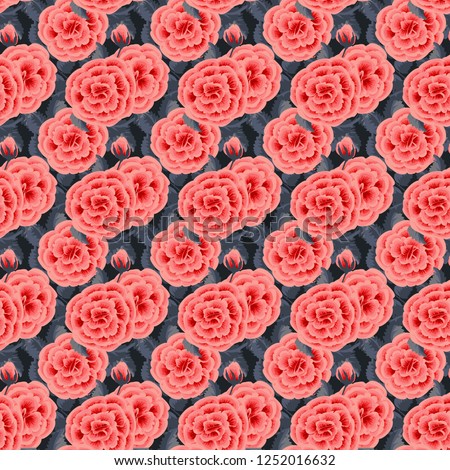 Floral pattern with one stroke painting imitation. Seamless print with flowers of coral roses. Vintage old style background. For textile, wallpaper, covers, surface, print, wrap. Trendy color.