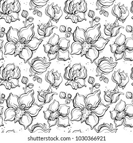 Floral pattern with Orchids. Hand drawn illustration