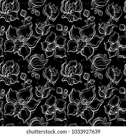 Floral pattern with Orchids. Hand drawn illustration