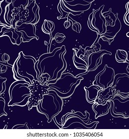 Floral pattern with Orchids. Hand drawn illustration