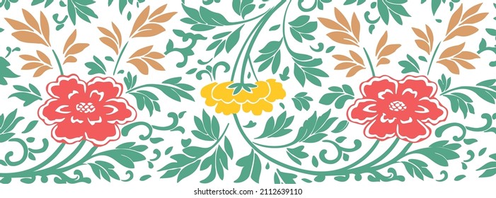 Floral pattern ornament in old Chinese style on white background, vector illustration.
