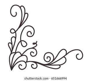 O padrão floral. Ângulos florais e geométricos ornamentais em diferentes estilos vintage. Elemento para canto de design. Conjunto vetorial de desenho ilustração em preto e branco