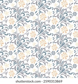 floral pattern with ornate garden flowers and delicate foliage for seamless textile and wallpaper printing
