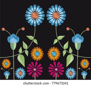 Floral pattern over black background