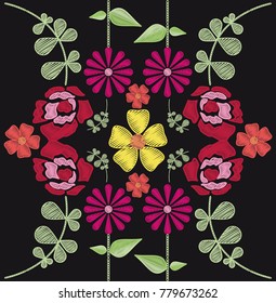 Floral pattern over black background