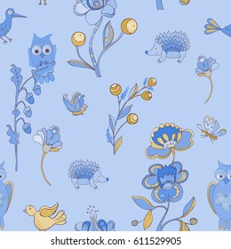 Floral pattern with owls