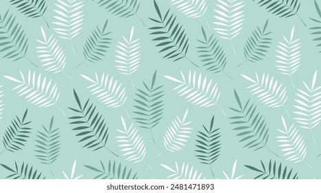 Floral pattern with palm leaves, tropical seamless background.