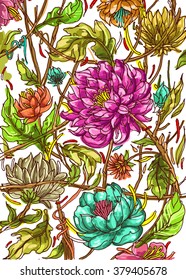 Floral pattern with Peony. Colorful flower pattern Vector illustration.