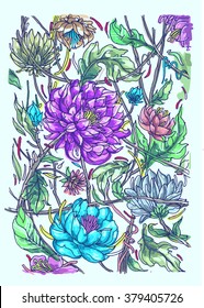 Floral pattern with Peony. Colorful flower pattern Vector illustration.