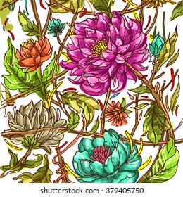 Floral pattern with Peony. Colorful flower pattern Vector illustration.