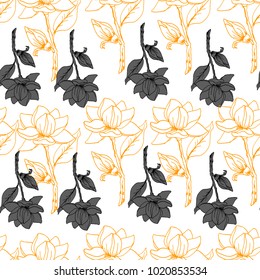 Floral pattern peony and feather  hand drawn flower , in vector,  wallpaper, textile, fabric
