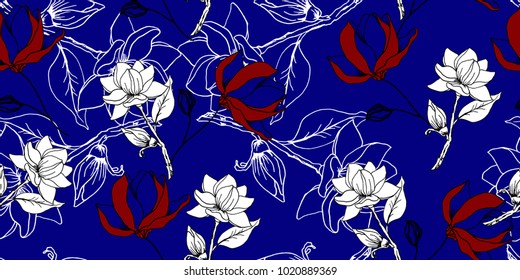 Floral pattern peony and feather  hand drawn flower , in vector,  wallpaper, textile, fabric