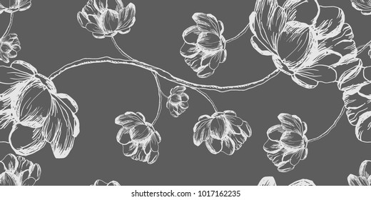 Floral pattern peony hand drawn flower , in vector,  wallpaper, textile, fabric