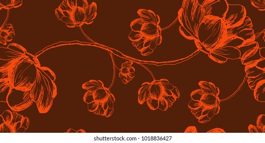 Floral pattern peony hand drawn flower , in vector,  wallpaper, textile, fabric