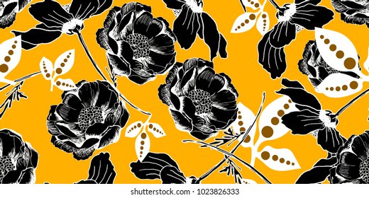 Floral pattern peony  hand drawn flower , in vector,  wallpaper, textile, fabric