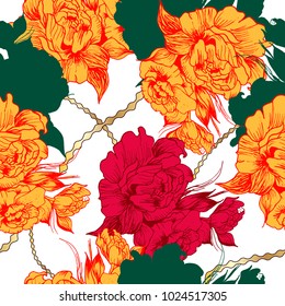 Floral pattern peony  hand drawn flower , in vector,  wallpaper, textile, fabric