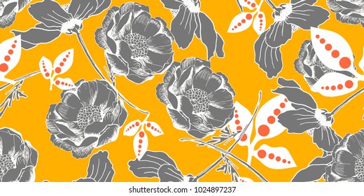 Floral pattern peony  hand drawn flower , in vector,  wallpaper, textile, fabric