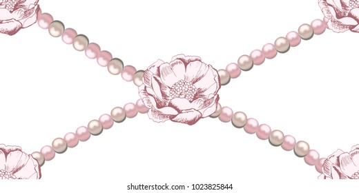 Floral pattern peony  and pearl hand drawn flower , in vector,  wallpaper, textile, fabric