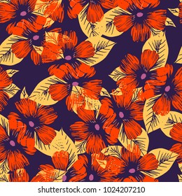 Floral pattern peony purple hand drawn flower , in vector,  wallpaper, textile, fabric