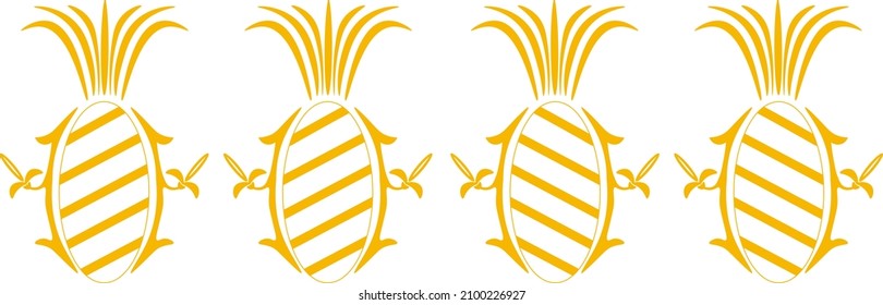 floral pattern in pine apple shape with golden color. its body is stroke with diagolan lines in the middle
