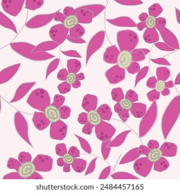 Floral pattern. Pink background. Hand drawn vector illustration