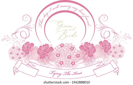 Blumenmuster auf rosafarbenem, farbigem Hochzeitslogo für Hochzeitskarte