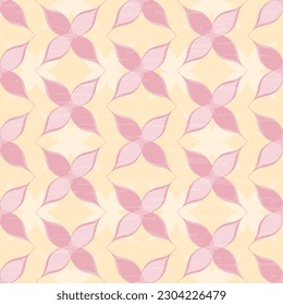 Floral pattern of pink elements on a beige background, with a texture. Festive design for background, surface, packaging. Seamless ornament