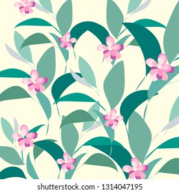 Floral pattern. Pink flowers with green leaves 