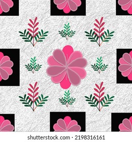 Floral pattern with Pink Flowers and Green Leaves on white background. Vector illustration.
