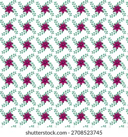 Patrón floral con flores rosadas y hojas verdes para el diseño textil