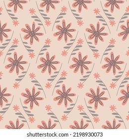 Floral pattern pink gray pastel color seamless pattern for design textile and wrapping paper, vector illustration