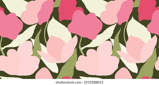 Floral pattern with pink and green leaves seamless textile design. Vector illustration