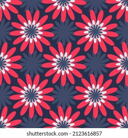 Floral pattern. Pink large flowers on a dark background. For textiles, fabric, packaging paper, background.