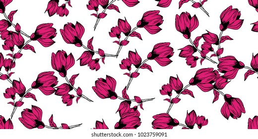 Floral pattern pink peony  hand drawn flower , in vector,  wallpaper, textile, fabric