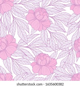 Floral pattern with pink peony isolated on white. 
Vector illustration for festive design, announcements, postcards, invitations, posters.
