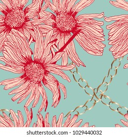 Floral pattern pink poppy  hand drawn flower , in vector,  wallpaper, textile, fabric