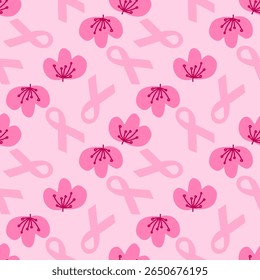 Padrão floral com fitas cor-de-rosa sobre fundo rosa