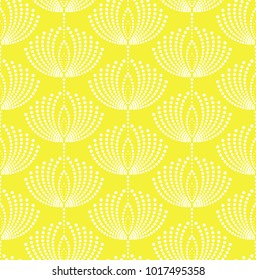 Floral pattern with points. Wallpaper seamless vector background. Yellow and white ornament.