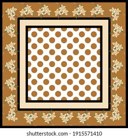 Floral pattern, polka dots background.Vector patch for print, fabric, scarf design.