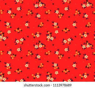 Floral pattern. Pretty flowers on red background. Printing with small white flowers. Ditsy print. Seamless vector texture. Spring bouquet. Floral pattern. Pretty flowers on red background. Printing with small white flowers. Ditsy print. Seamless vector texture. Spring bouquet.